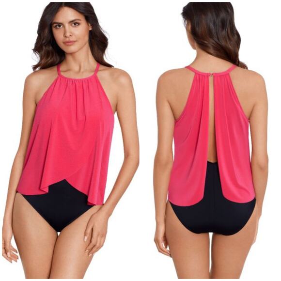Magicsuit NWT Aubrey One Piece High Neck Coral Rose Pink Size 14 Soft Cup Bra - Picture 1 of 14
